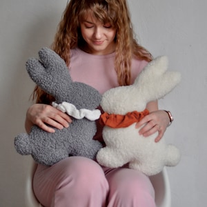 Rabbit Shaped Pillow - Easter Decor | Rabbit Cushion | Bunny Doll | Teddy Boucle Rabbit Pillow | 24 Color | Spring Decor | Soft Sherpa |