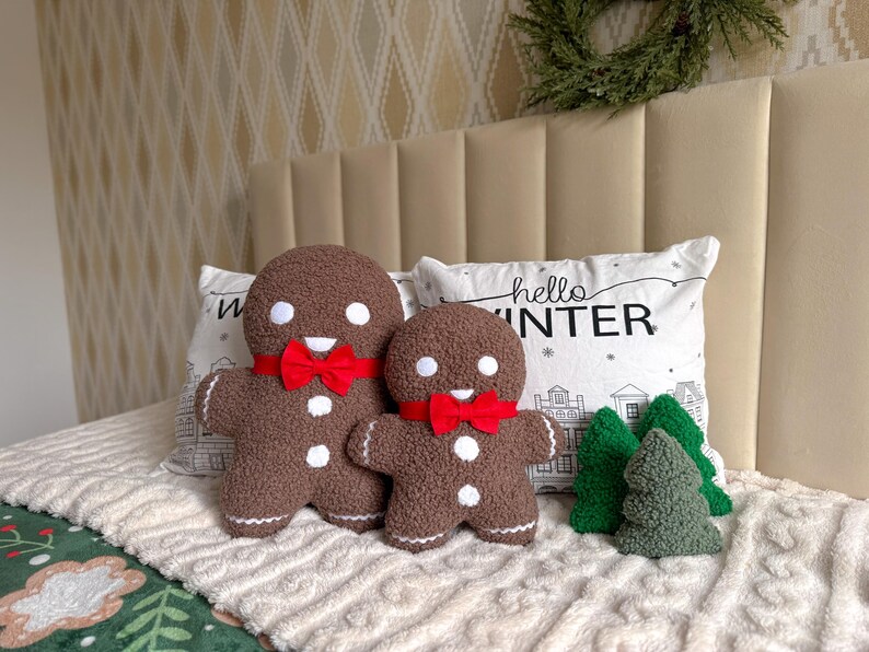 Gingerbread Man Christmas Pillow - Christmas Decor | Cookie Pillow | Soft Holiday Cushion | Gingerbread Doll with Bow Tie | Christmas Gift | image 12