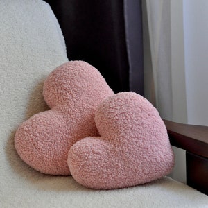 Plush Pink Heart Pillow | Mothers Day Gift | Soft Boucle Heart Pillows | Girls Room Decor | Dusty Rose Heart Throw Pillow |