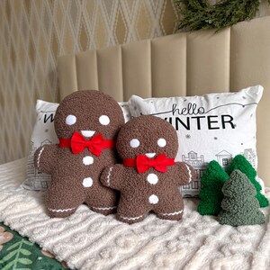 Gingerbread Man Christmas Pillow - Christmas Decor | Cookie Pillow | Soft Holiday Cushion | Gingerbread Doll with Bow Tie | Christmas Gift | image 3