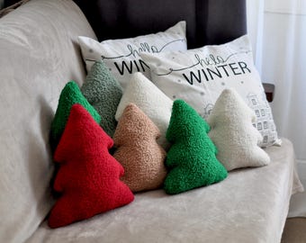 Cojín de árbol de Navidad de bouclé - Decoración navideña / Cojines para árbol de Navidad / Cojines decorativos de bouclé navideños / Regalo de Navidad / Cojín de invierno
