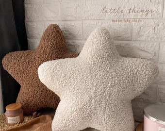 Sternförmiges Bouclé-Kissen | Weiches Sternenkissen | Himmelszimmerdeko | Geschenkkissen | Sternförmiges Kissen | Weltraumzimmerdeko |