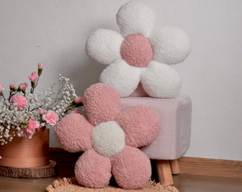 Cojín en forma de flor de margarita / Almohadas de lanzamiento de boucle de peluche de flores / Decoración de vivero de primavera de margarita / Almohada decorativa suave / Almohada linda para niños /