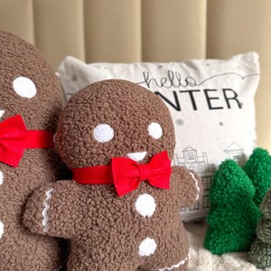 Gingerbread Man Christmas Pillow - Christmas Decor | Cookie Pillow | Soft Holiday Cushion | Gingerbread Doll with Bow Tie | Christmas Gift | image 10