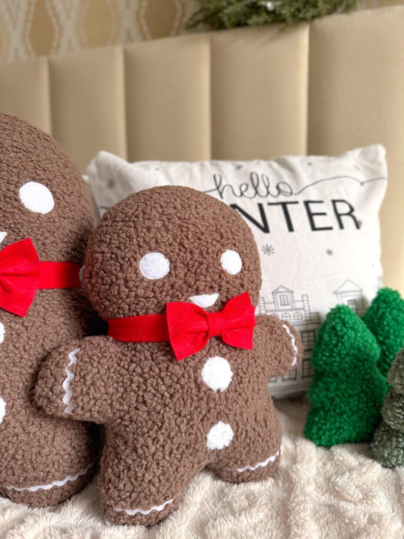 Gingerbread Man Christmas Pillow - Christmas Decor | Cookie Pillow | Soft Holiday Cushion | Gingerbread Doll with Bow Tie | Christmas Gift | image 10
