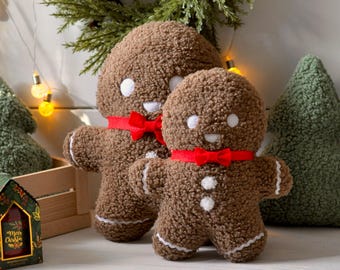 Plush Gingerbread Man Pillow - Christmas Decor | Winter Holiday Xmas Throw Pillow | Teddy Boucle Sherpa Gingerbread Pillows | Christmas Gift