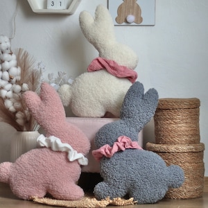 Soft Rabbit with Scarfs - Easter Decor | 25 Variation for You | Spring Rabbit Cushion | Sherpa Teddy Boucle Bunny Throw Pillow | Kids Pillow
