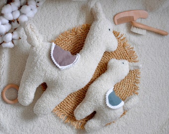 Handmade Plush Toys Llama | Newborn Animal Posing Alpaca | Softy Animal Llama with Saddle | 24 COLOR SADDLE | Boho Llama Nursery Decor |