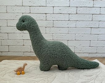 Dinosaurieplyschleksak, Brontosaurus-gosedjur, Nalle-bouclé-dinokudde, dinosauriebarnrumsdekor, babyshowerpresent för pojke eller flicka