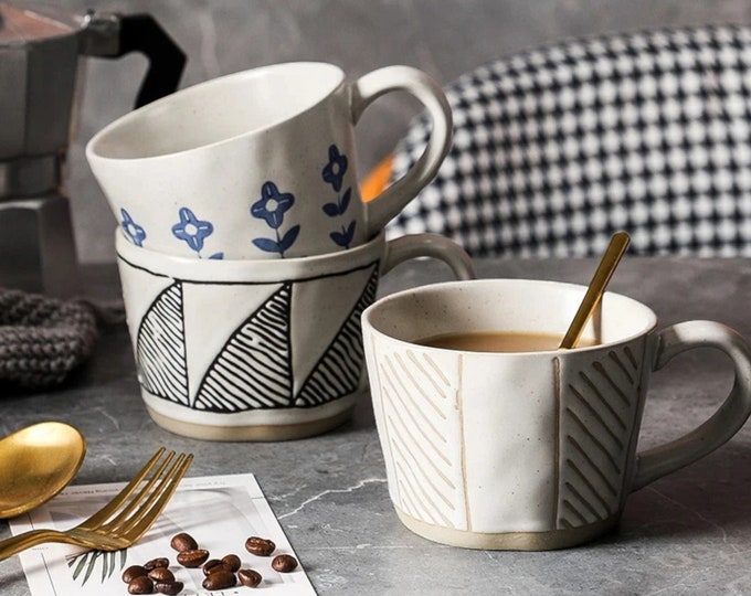 Creative Hand-Painted Ceramic Coffee Cup - Simple Retro Irregular Shape for Unique Drinking Experience!