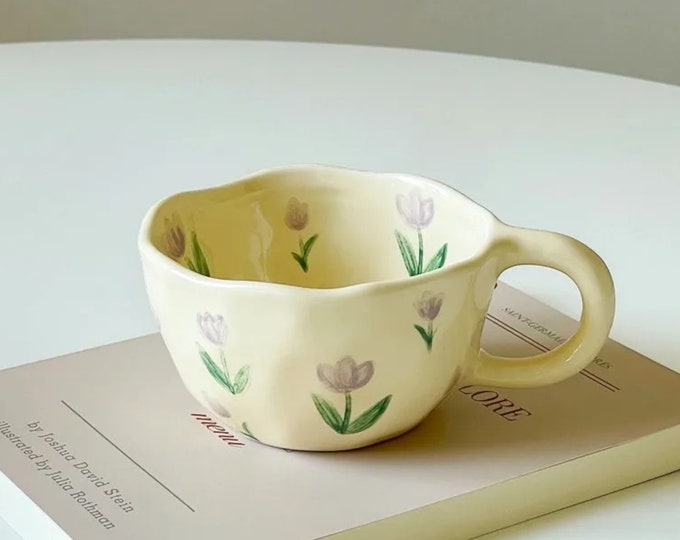 Hand-Pinched Irregular Flower Ceramic Mug - Charming Addition to Your Kitchen!