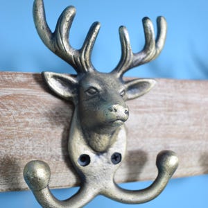 Cast Iron Deer Hangers - Set of 5 - Antique Brass Finish