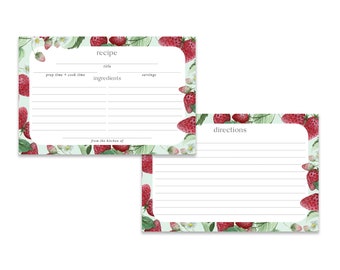 Pack of 10 4x6 Recipe Cards Strawberries and Flowers Watercolor Art | Keepsake Family Recipe Cards | Recipe Book Cards | CorrissaFDesigns