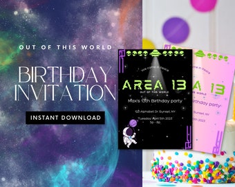 Alien Birthday Invitation Instant Download