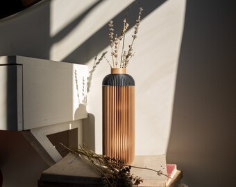 Vase AMSTERDAM en bois naturel, pour fleurs séchées, décoration d'intérieur nordique minimaliste