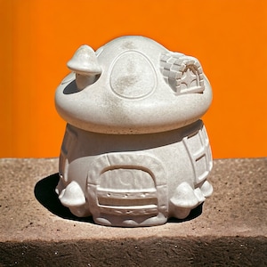 Cement Mushroom Jar: Fairy Garden Decor, Trinket Holder