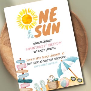 EDITABLE | One in the Sun Birthday Invitation | Beach Birthday | 1st Birthday | Summer Birthday | Digital Invitation Template