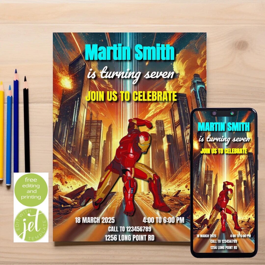 Iron Man Birthday Editable Invitation Card - Etsy