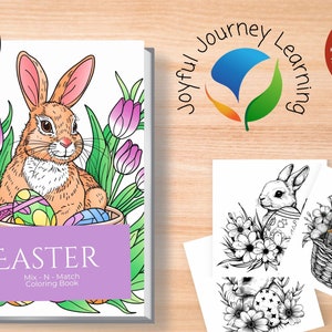 62 Easter Themed Coloring Pages, Easter Bunny Coloring for Kids, Easter Coloring for Adults, Grayscale Coloring Book for Adults and Kids