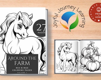 Around the Farm Coloring Book Vol 1 | Farm Inspired Coloring Pages | 27 themed coloring pages | Horse Coloring Book | Farm Coloring Book