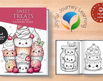 Cakes, Candy, Fruits and Cookies Sweet Treats Coloring Book | Printable Coloring Book for Valentine's Day | Bakery Coloring Book