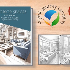 Printable Interior Spaces Coloring Pages, Fantasy Grayscale Coloring Book for Adults and Kids