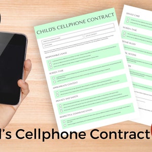 Child&#39;s Cellphone Contract, Parent Child Contract, Tween Cellphone Contract Editable and Customizable