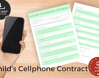 Child's Cellphone Contract, Parent Child Contract, Tween Cellphone Contract Editable and Customizable