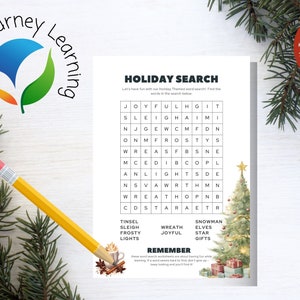 Holiday Word Search, Fun Christmas Game, Printable Christmas Game, Christmas Family Game, Christmas Worksheet, Print at Home Game