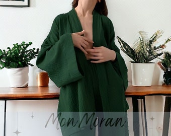 Luxuriöses Kimono-Pyjama-Set aus Baumwolle | Pyjama aus Musselin-Bademantel und -Hose | Nachtkleidung | Nachthemd-Loungewear-Set | Nachtwäsche oben und unten