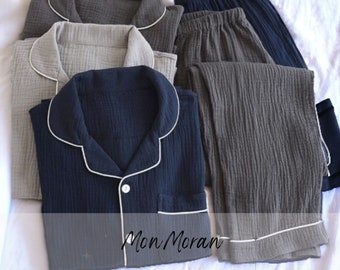 Straight Cotton Men's Pajamas Set | Long Sleeves Pyjamas | Elegant Pajama | Nighttime Clothing | Home Wear Suit | Loungewear Set