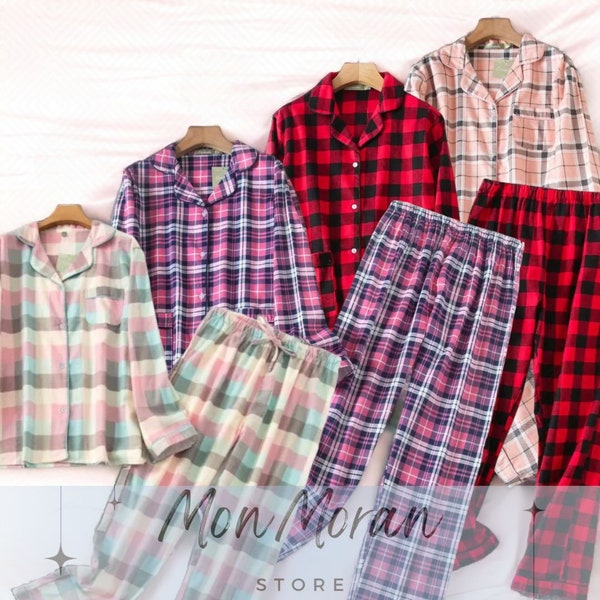 Flannel Cotton Women's Pajamas Set | Plus Size S-XXXL Ladies Pyjamas | Nighttime Clothing | Home Wear Suit | Loungewear Set | Plaid Print