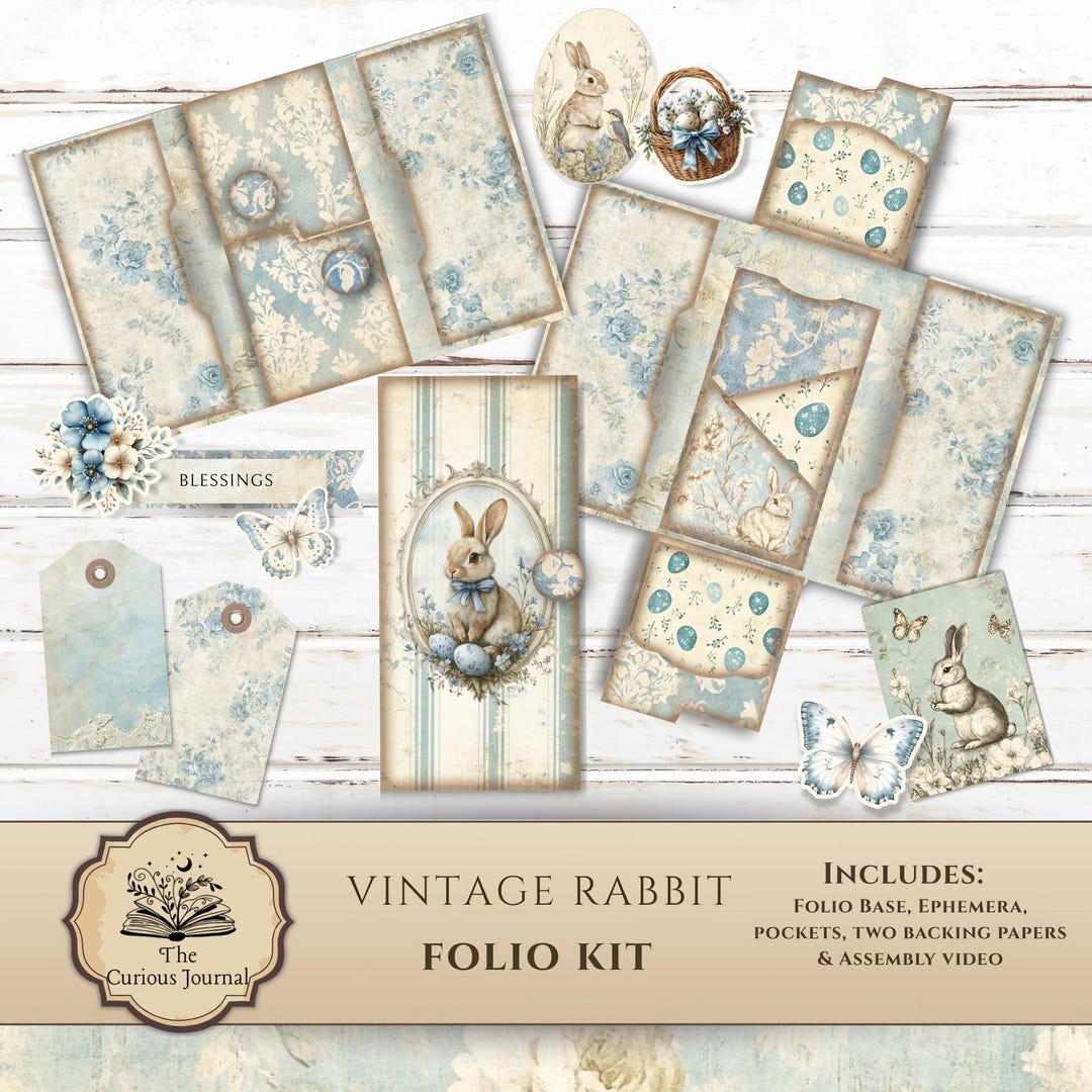 Vintage Rabbit Folio Kit, Easter Junk Journal, Printable Bunny Ephemera ...