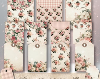 Christmas Tags & Envelopes – Floral Journal Kit, Vintage Ephemera, Instant download