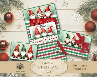 Kit de álbum de recortes navideño de gnomos, plantilla imprimible para tarjetero, descarga instantánea