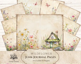 Pagine del diario Wildflower Junk: stampabili vintage Cottagecore, download digitale