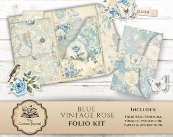 Vintage Rose Junk Journal Folio Kit, Shabby Chic Printable Floral ...