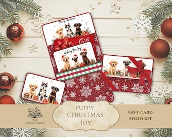 Christmas Junk Journal Folio Kit, Holiday Printable Gift Card Holder Template, Instant Download