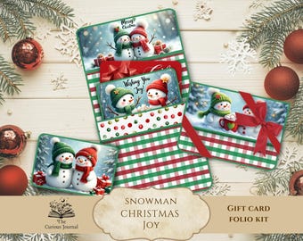 Christmas Junk Journal Folio Kit,  Snowman Printable Gift Card Holder Template, Instant Download