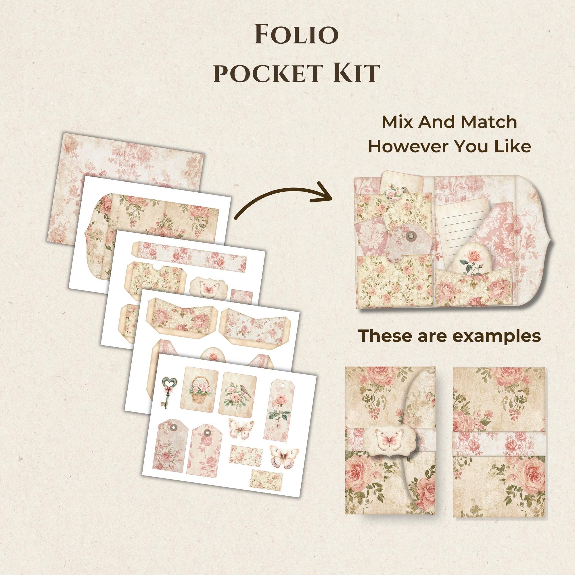 Vintage Rose Junk Journal Folio Kit, Shabby Chic Printable Floral ...
