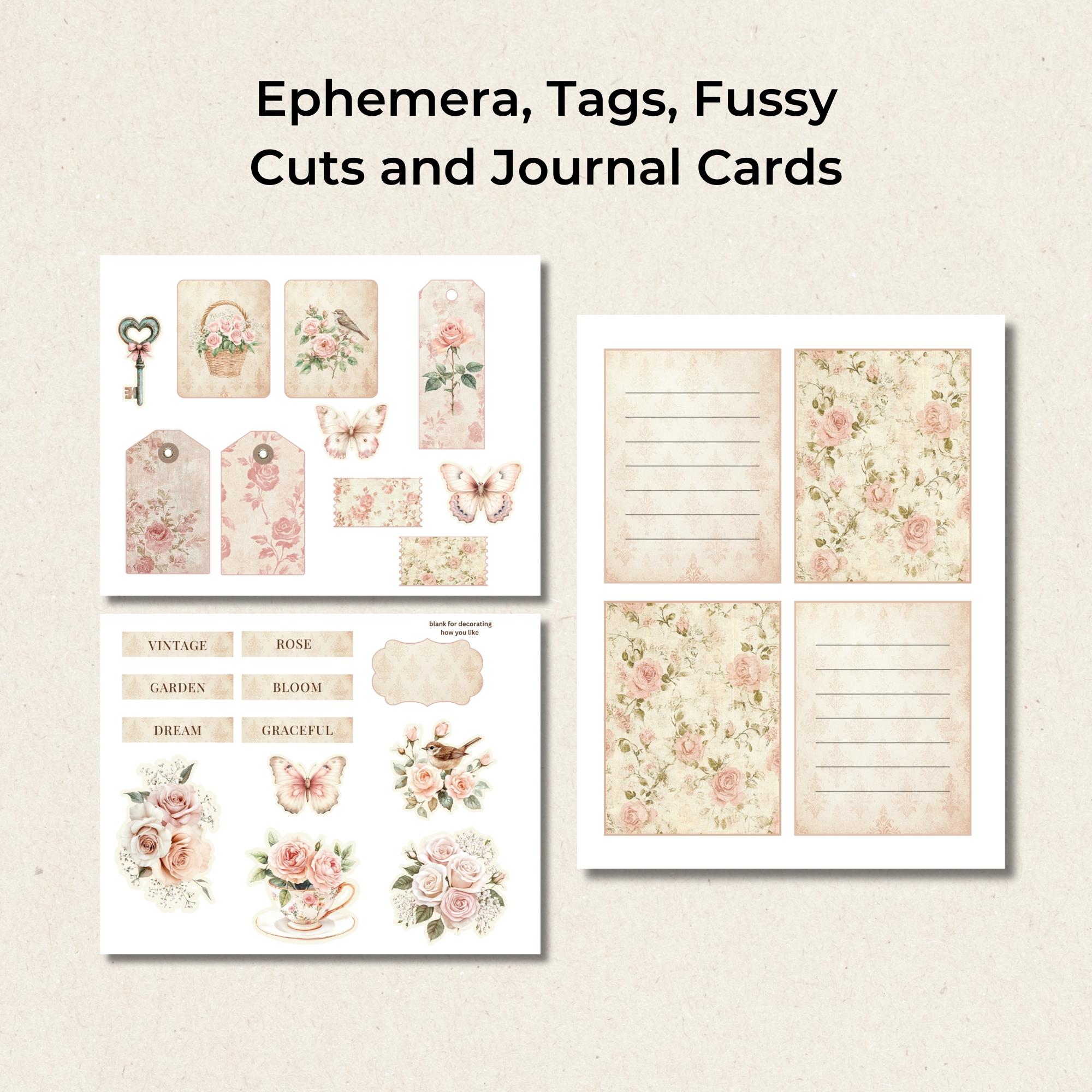Vintage Rose Junk Journal Folio Kit, Shabby Chic Printable Floral ...