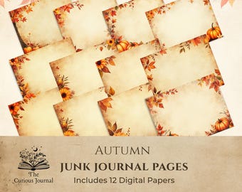 Autumn Junk Journal Pages,  Floral Fall Printable Ephemera, Digital Download