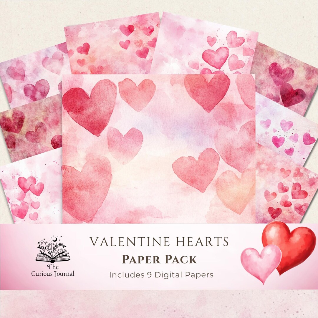 Whimsical Valentine Printable Papers, Hearts Junk Journal Ephemera ...