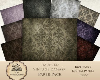 Haunted Damask Vintage Paper – Gothic Junk Journal Backgrounds
