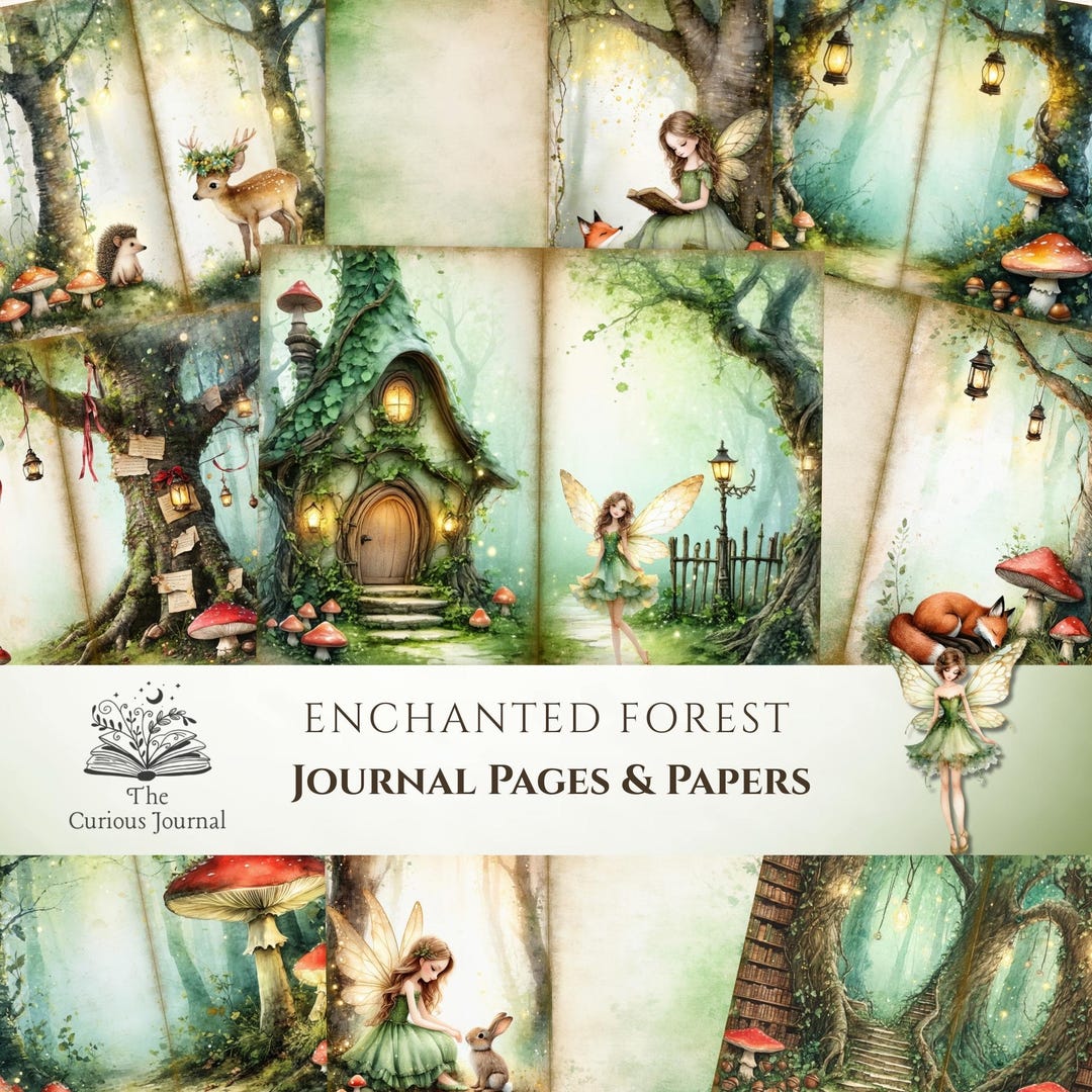Enchanted Forest Junk Journal Pages and Papers, Woodland Fairy Ephemera ...