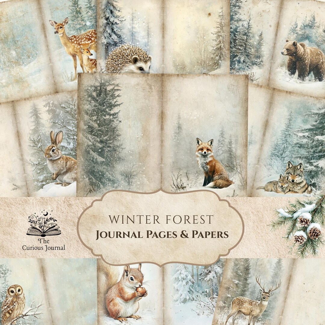 Vintage Winter Forest Junk Journal Pages, Woodland Animals Printable ...