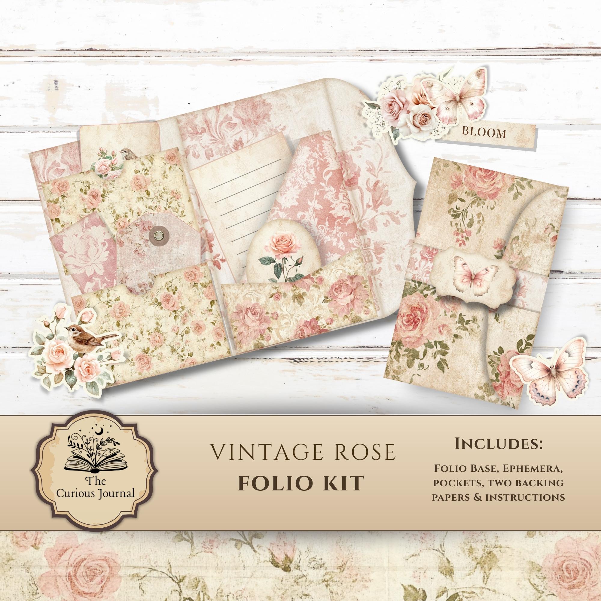 Vintage Rose Junk Journal Folio Kit, Shabby Chic Printable Floral ...