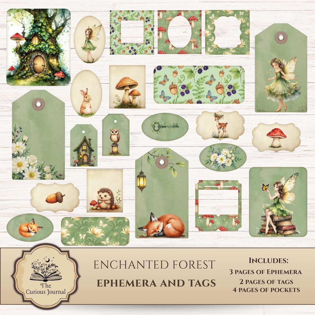 Enchanted Forest Ephemera and Tags, Fairy Junk Journal Printable ...