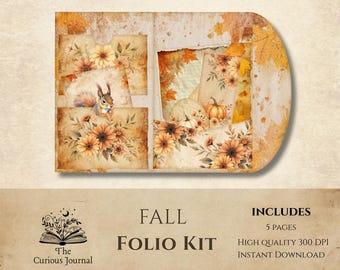 Fall Folio Pocket Kit: Autumn Printable Ephemera & Cards, Digital Download
