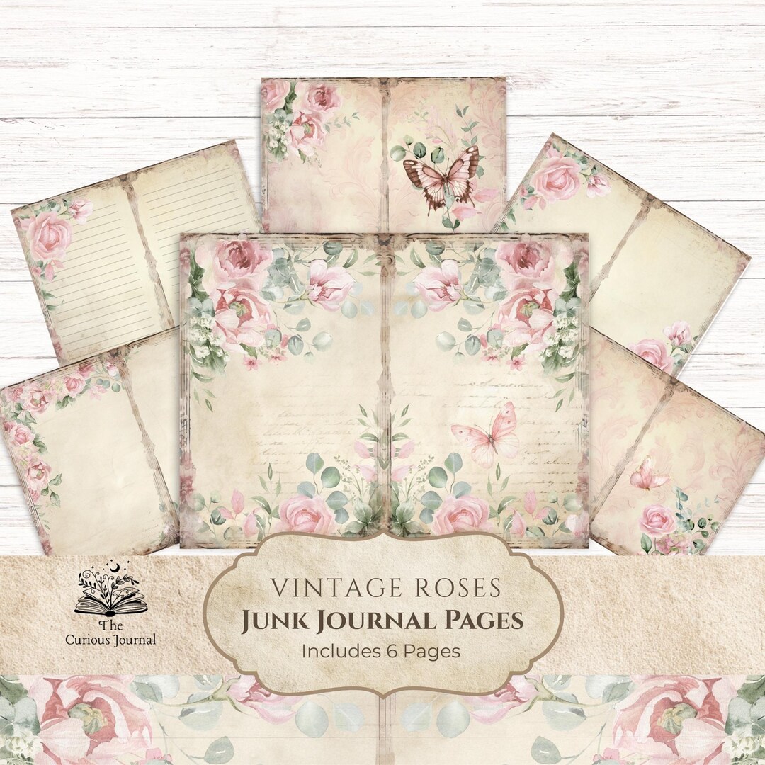 Floral Vintage Junk Journal Pages: Shabby Chic Printable Papers ...